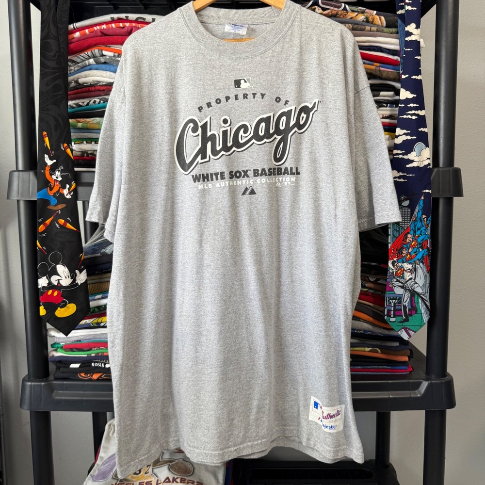 Y2K Gray Chicago White Sox Majestic Baseball T-Shirt XL Tall Light Marks